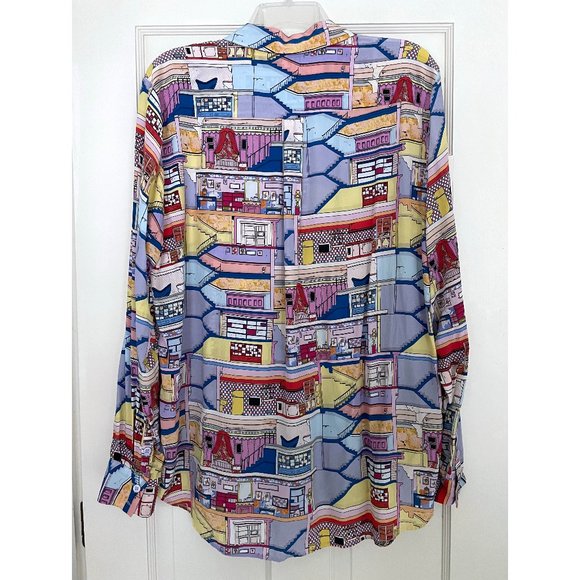 Stine Goya Maxwell Palazzo Doll House Print Silk Shirt Top Pastel Stairs Room XL - Picture 6 of 6